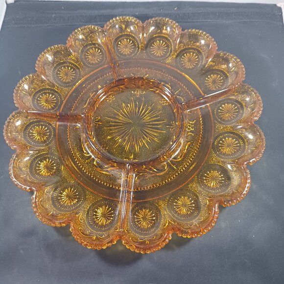 Vintage Indiana Glass Brockway American Concord Amber Relish Dish - Picture 1 of 14